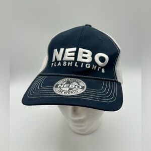 Nebo Flashlights Trucker Snap Back Mesh Hat Embroidered Blue White Adjustable
